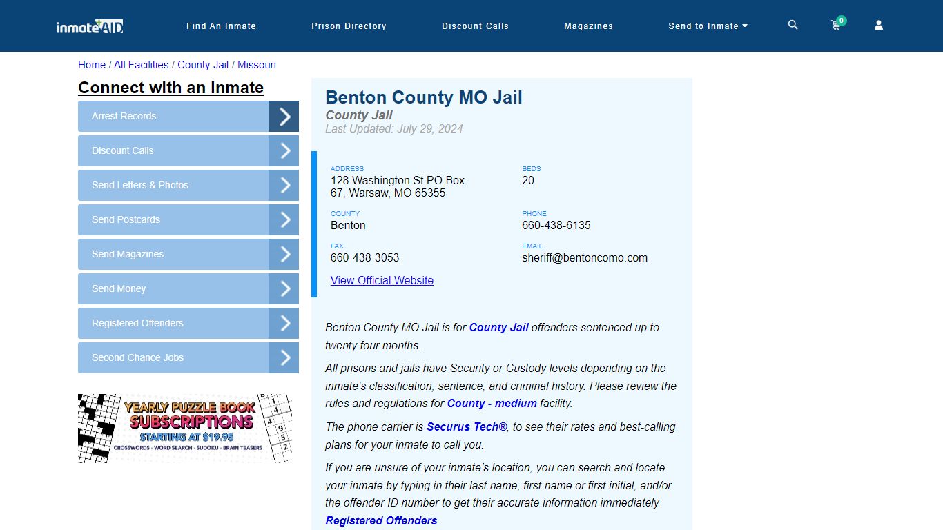 Benton County MO Jail - Inmate Locator